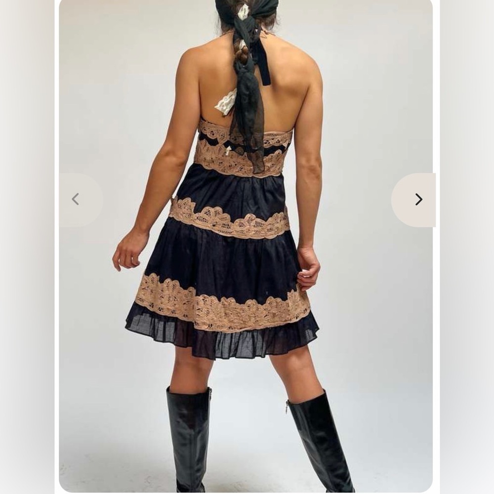Vintage Y2K 90’s rare BCBG black brown lace halter mini dress cotton silk chic - Picture 5 of 11